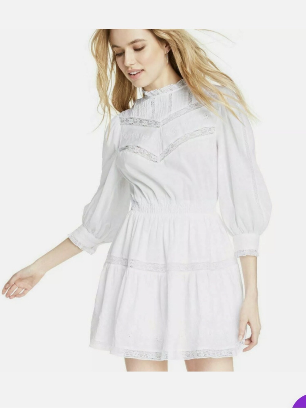 LOVESHACKFANCY White Cotton Eyelet Mini Dress